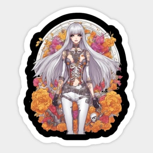 White Hair Anime Skeleton Girl Sticker